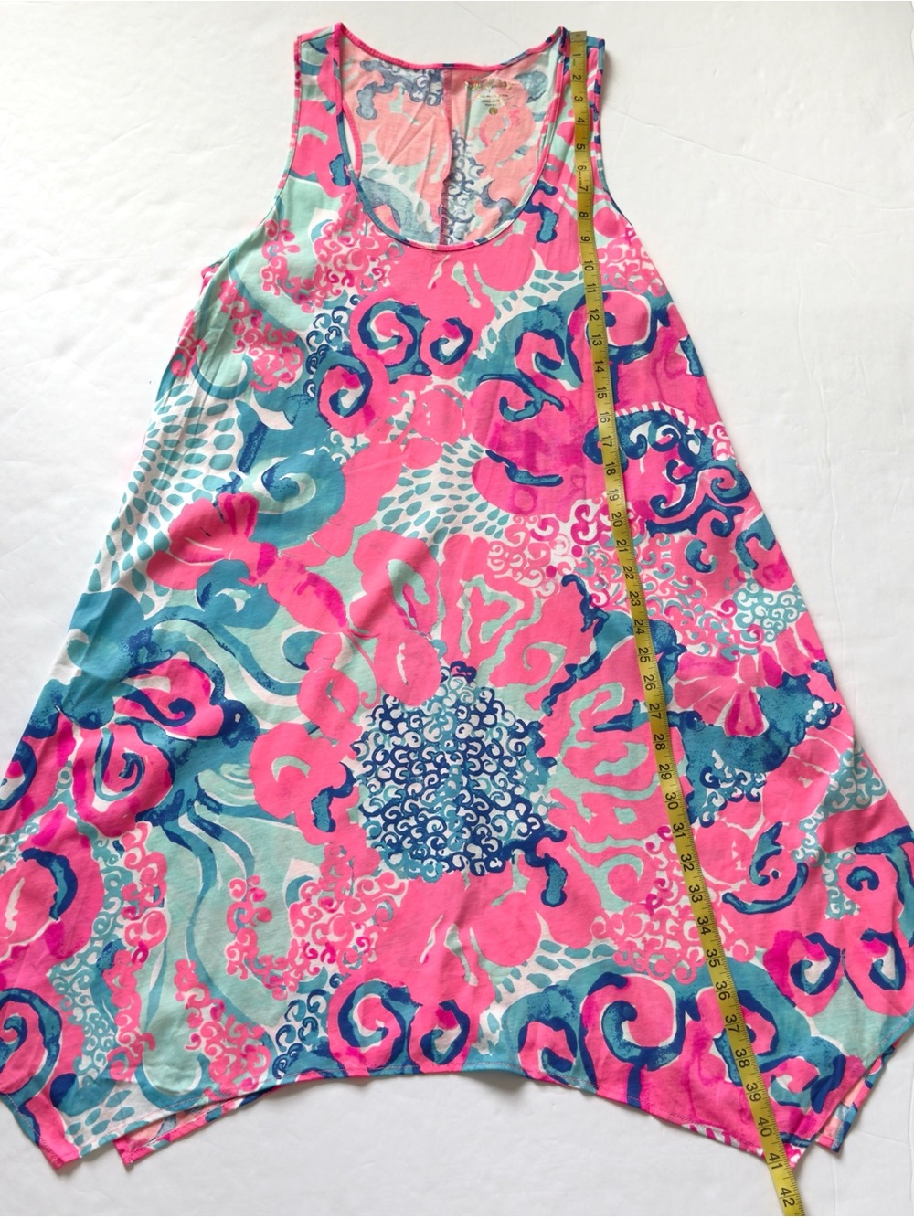 Lilly Pulitzer Melle Trapeze Dress Womens Large Pink Blue Coral I’m So Jelly - Picture 9 of 11